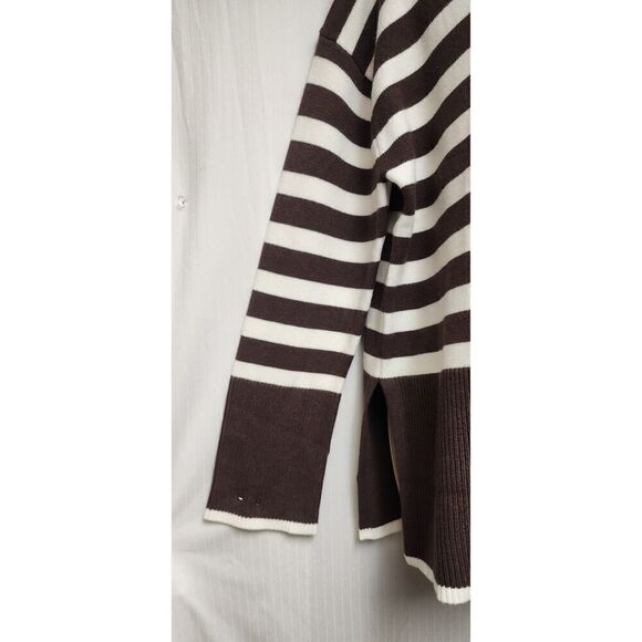 Women's Fashion Turtleneck Neck Striped Long Sleeve Brown/White Sweater Size XL - Picture 6 of 7